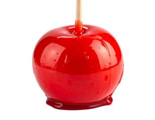 Tilted Candy Apple with Dripping Caramel Highlights, Sweet Treat Close-Up, Isolated on Transparent Background