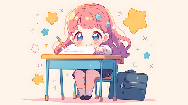 adorable chibi school kid voting kawaii