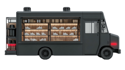 Matte black truck with illuminated product display