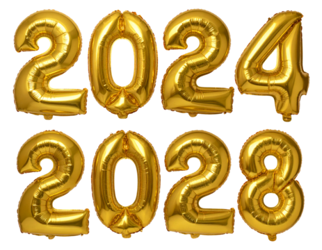  Top-Down Layout of Golden Number Balloons, Milestone Celebration Style, Isolated on Transparent Background
