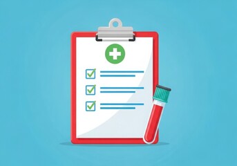 Medical clipboard with test tube flat design for healthcare records and patient information