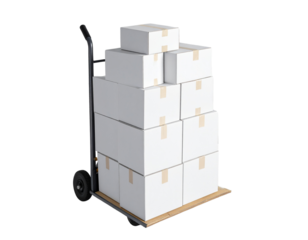 Top-Down Perspective of Hand Truck Moving White Boxes, Modern Logistics and Shipping Illustration, Isolated on Transparent Background