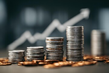 stack of coins and financial growth chart, business investment concept, macro detail
