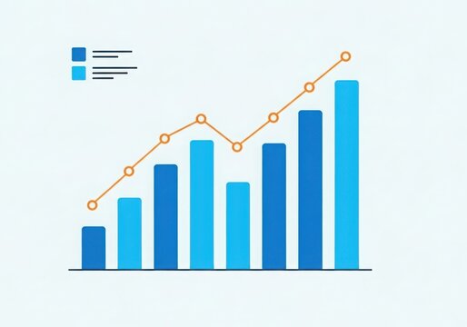 Minimalist flat design bar chart with ascending trend line for business growth analysis