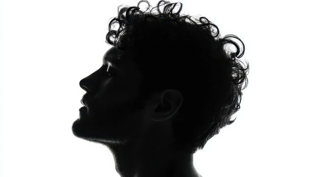 Silhouette of a young man with curly hair against a bright background capturing a moment of contemplation