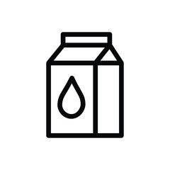 Milk carton line icon, outline illustration of beverage box with droplet symbol, representing dairy product, breakfast drink, or grocery packaging concept