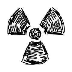 Hand drawn radiation sign Nuclear radiation hazard symbol Radioactive danger warning sign clipart in doodle style Nuclear safety Radioactive waste Single element for print, web, design, decor