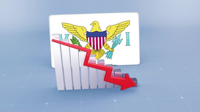 Virgin islands US Flag and Bar Chart Graph Showing Decreasing Values a Red Arrow Economic Crisis Concept