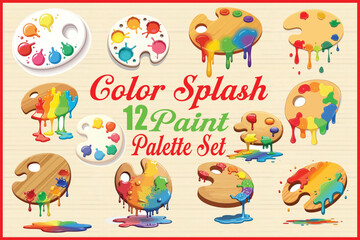 Fototapeta premium Vibrant paint palettes color splash art set