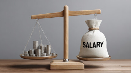 Balance scale salary money coins bag finance economy wage savings budget