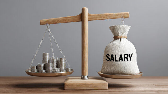 Balance scale salary money coins bag finance economy wage savings budget