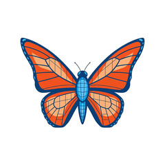 Illustration of an orange and blue butterfly with detailed wing patterns.