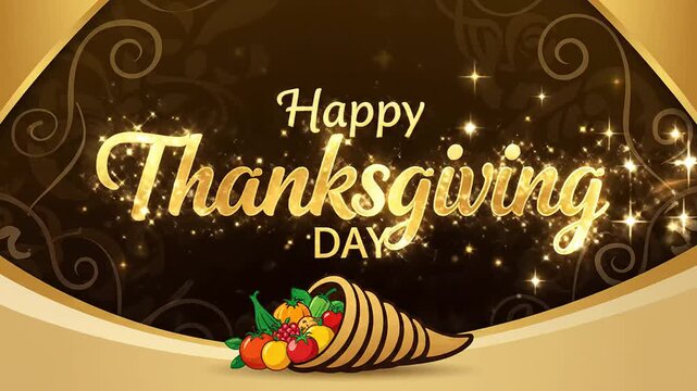 Celebrating happy thanksgiving day with greeting illustration and american festival cornucopia background for thanksgiving holiday celebration with family