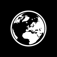 Black And White Earth Globe Icon Showing Europe Africa Continents