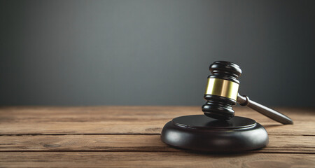 Judge Gavel on a wooden desk. Law concept