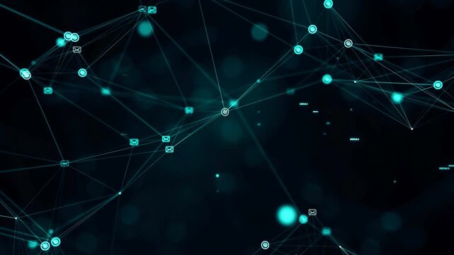 Abstract network background showing glowing nodes connected by lines, representing digital document and data management, cloud storage, and technology concepts. Abstract AI Wavy digital technology lin