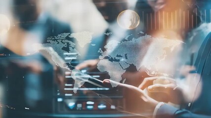 Medium shot of professionals collaborating across digital platforms highlighting current global talent acquisition trends and international recruitment strategies