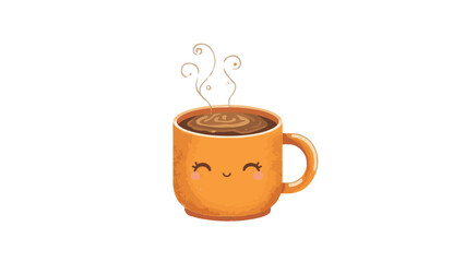 Cute Coffee Mug with Smiling Face on White Background Cartoon Illustration of Hot Drink with Steam for Morning Beverage and Caffeine Theme in Simple Style