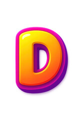 Bright and colorful cartoon letter d with a glossy texture and a purple outline isolated on transparent background