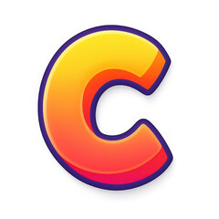 Stylized glowing letter c with a vibrant orange and yellow gradient and a purple outline isolated on transparent background