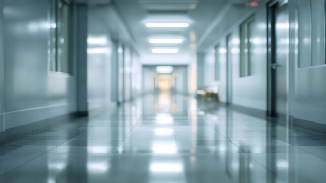 Blurred view of hospital corridor with bright lighting creating a sense of calm during a medical visit at noon in a health facility