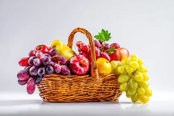 Wicker basket overflowing with colorful fruit