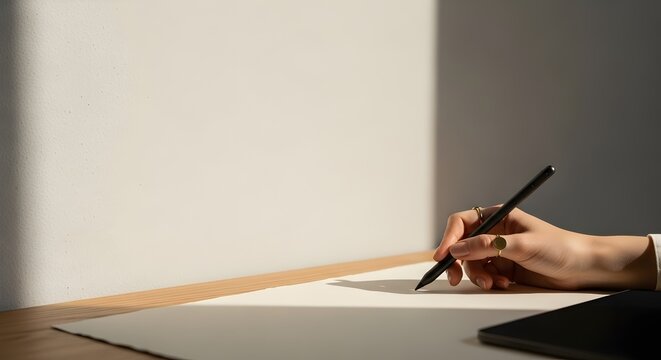 Creative writing process on paper with a pen inspiration and ideas concept