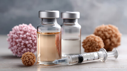 Hormonal injection concept ,vaccine syringe vial hormone shot medicine healthcare clinic Calm focus on treatment and recovery