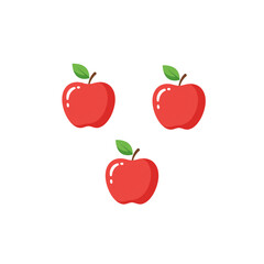 Three Red Apples with Green Leaves