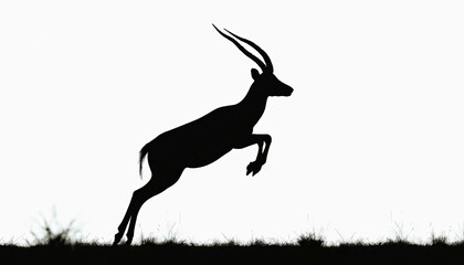 Black silhouette of an antelope jumping over grass