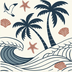 Seamless Vector Style Summer Beach Design Clean Vector