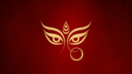 Golden stylized eyes with ornamental design on a deep red background