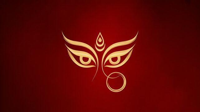 Golden stylized eyes with ornamental design on a deep red background