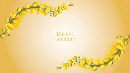 Basant Panchami celebration design with yellow flowers on a golden background