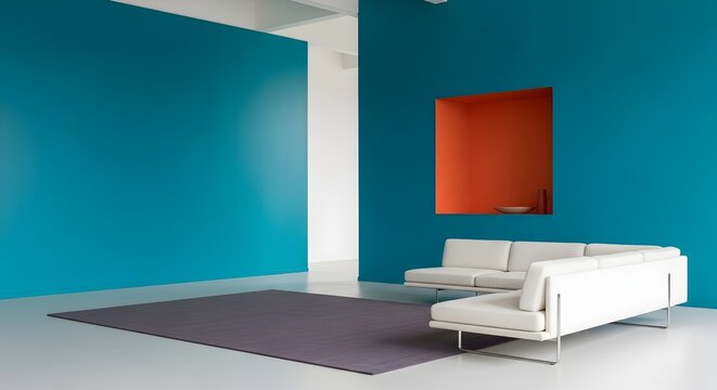 Minimalist Living Room Interior with Contrasting Colors and Modern Furniture Design Concept