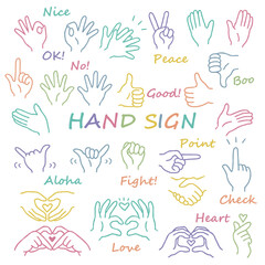 
手描き　ハンドサイン　イラストセット　カラー