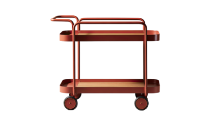 Red two-tiered serving cart with wheels, clean lines