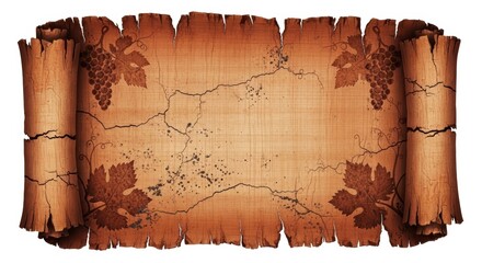 Aged Papyrus Scroll with Grape Leaf and Vine Design