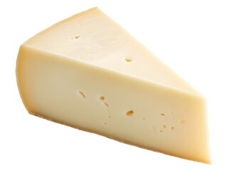 Triangular wedge of pale yellow cheese with smooth texture, isolated on transparent background