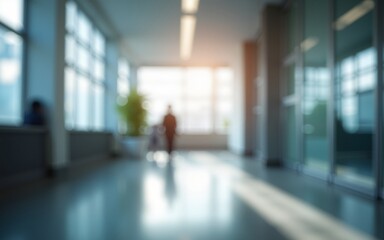 Abstract blurred office hall interior room. Blurry corridor in working space with defocused effect. Use for background or backdrop in business concept. High quality