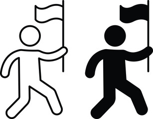Leadership Flag Bearer Icon. Advancing Towards Goal, Victory, and Success Symbol or Vector Silhouette..eps