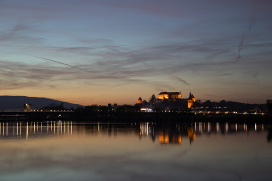 Sunset Over Ptuj Castle and Puh Bridge