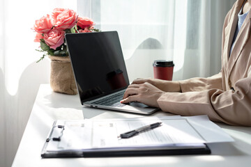 Business woman employer holding resume hiring recruit looking cv resume to hire candidates,...