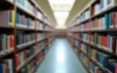Abstract blurred public library interior space. blurry room with bookshelves by defocused effect. use for background or backdrop in business or education concepts. High quality