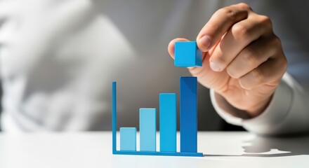 Business Growth Chart Success with Blocks and Hand Placing
