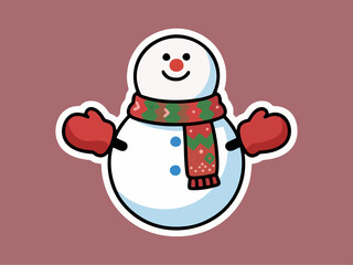 Happy Snowman Sticker with Mittens and Patterned Scarf