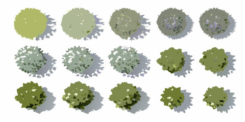Collection of stylized top down view trees with shadows for architectural design and landscaping projects © Shuvra Majumder