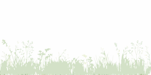 Fototapeta premium Softly blended green grass and wildflower silhouettes against a clean white background