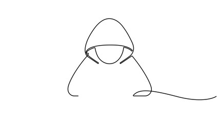 Animation of continuous one line drawing shielded and locked palm in middle of the laptop screen. Hack multiple accounts at once. Data Privacy Day. Single line self drawing animated. 4k video