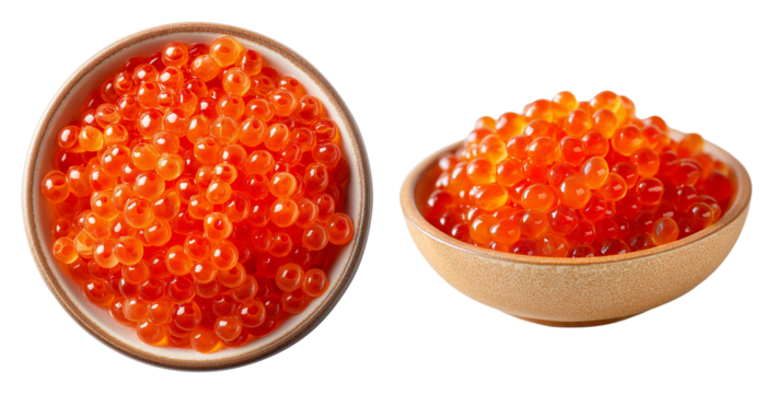 Salmon Roe Ikura in Ceramic Bowls Isolated on Transparent Background - Powered by Adobe